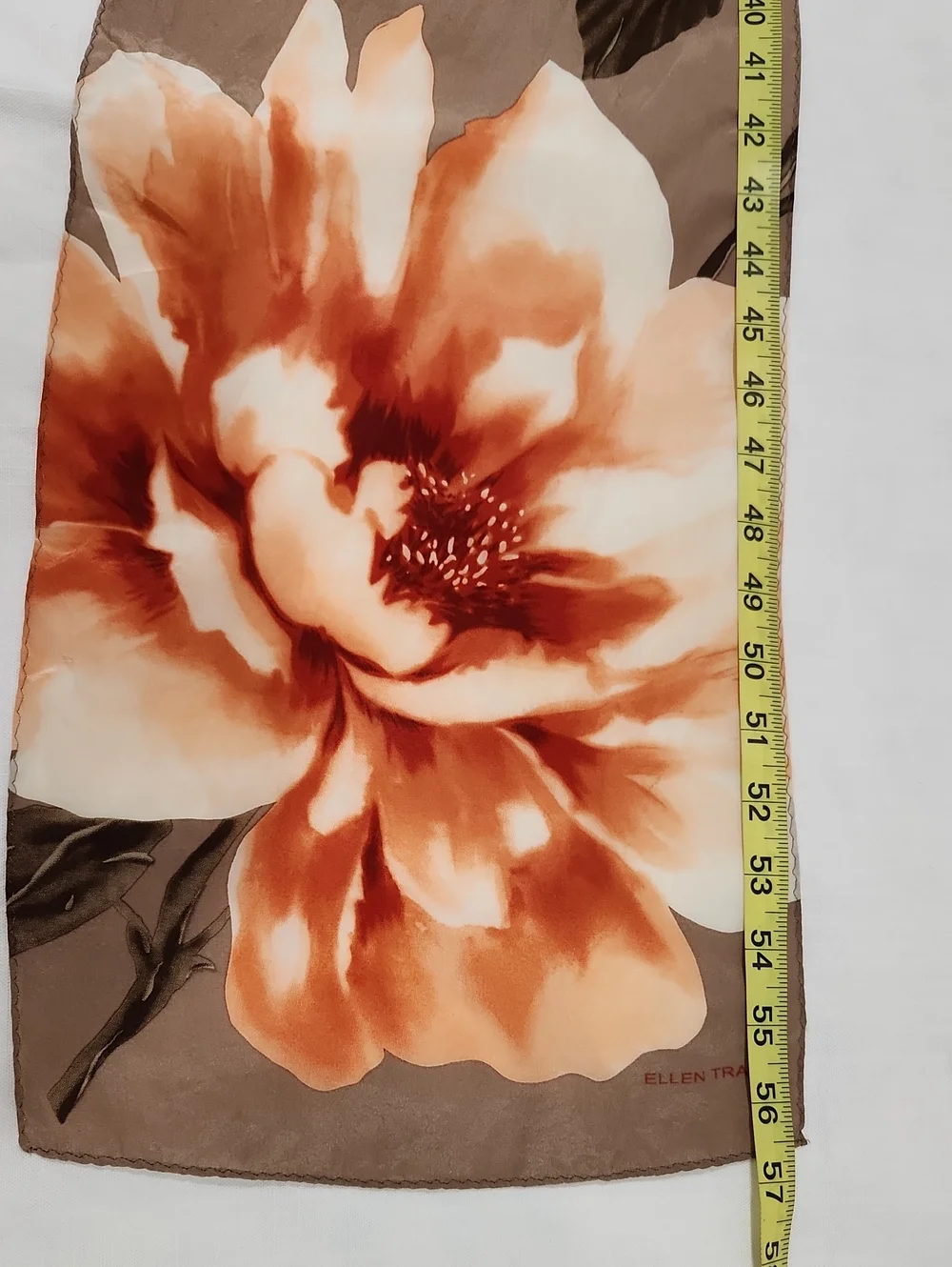 Ellen Tracy Taupe and Orange Floral Silk Scarf Size 10x 56 Inches